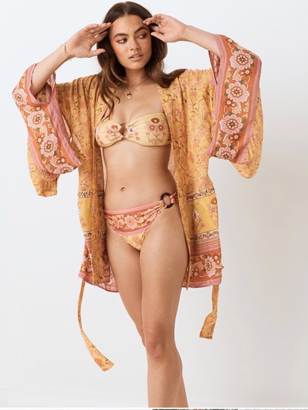 🌼 Spell Portobello Road Short Robe Mustard Seed S/M NWOT Kimono